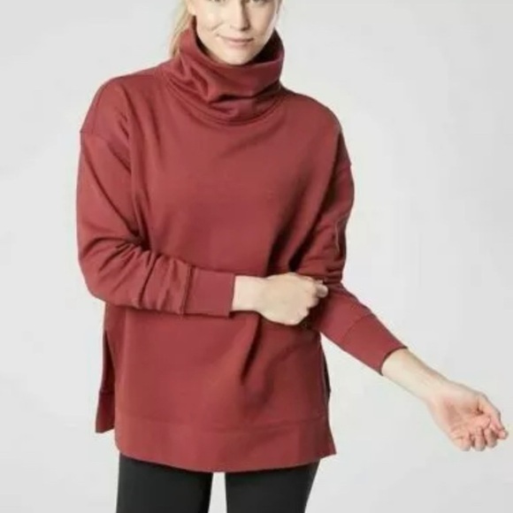 ATHLETA 24/7 Funnel Neck Sweatshirt Maple Red CYA Fleece Top  XXS - Picture 1 of 7